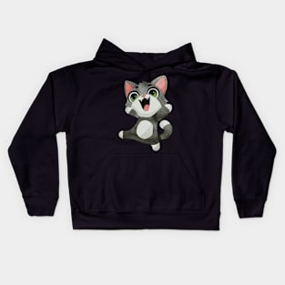 Very happy black and white kitty Kids Hoodie